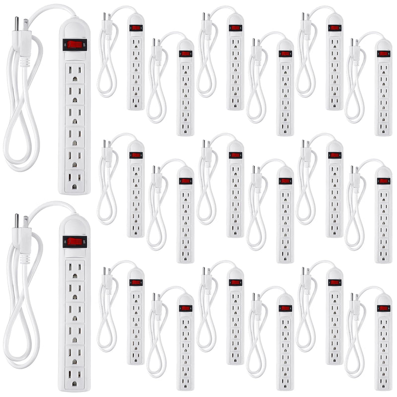 Kanayu 20 Pack 6 Outlet Power Strip Surge Protector 4 ft Cord Low Profile Flat Plug Surge Protector Power Strip for Home Office