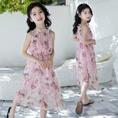 Girls' Bohemian Summer Dress - Floral Beach Maxi Dress