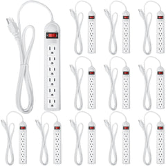 Kanayu 12 Pack Power Strip Bulk 6 Outlet Surge Protector Power Cord Strip 6 ft Electrical Extension Cord with Multiple Outlets Flat Plug Power Strips for Home Office(White)