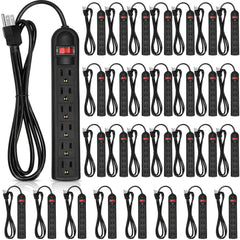 Kanayu 30 Pcs 6 Outlet Power Strip Surge Protector Long 6ft Extension Cord with Multiple Outlets Flat Plug Rectangular Power Outlet Strip Electrical Equipment for Home Office (Black)