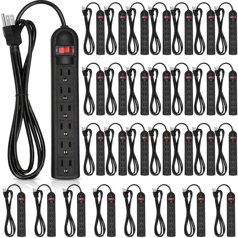 Kanayu 30 Pcs 6 Outlet Power Strip Surge Protector Long 6ft Extension Cord with Multiple Outlets Flat Plug Rectangular Power Outlet Strip Electrical Equipment for Home Office (Black)