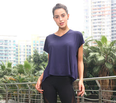 Summer V-Neck Sports T-Shirt with Open Back for Women