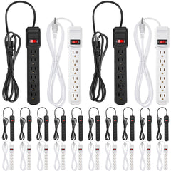 Kanayu 20 Pcs 6 Outlet Power Strip Surge Protector Long 6ft Extension Cord with Multiple Outlets Flat Plug Rectangular Power Outlet Strip Electrical Equipment for Home Office(Black White)