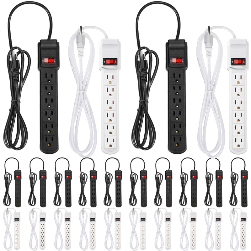 Kanayu 20 Pcs 6 Outlet Power Strip Surge Protector Long 6ft Extension Cord with Multiple Outlets Flat Plug Rectangular Power Outlet Strip Electrical Equipment for Home Office(Black White)