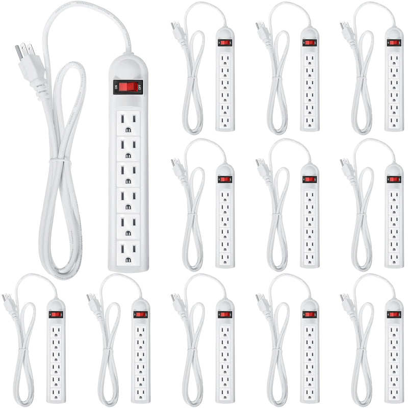 Kanayu 12 Pack Power Strip Bulk 6 Outlet Surge Protector Power Cord Strip 6 ft Electrical Extension Cord with Multiple Outlets Flat Plug Power Strips for Home Office(White)